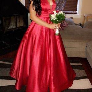 red halter neck prom dress